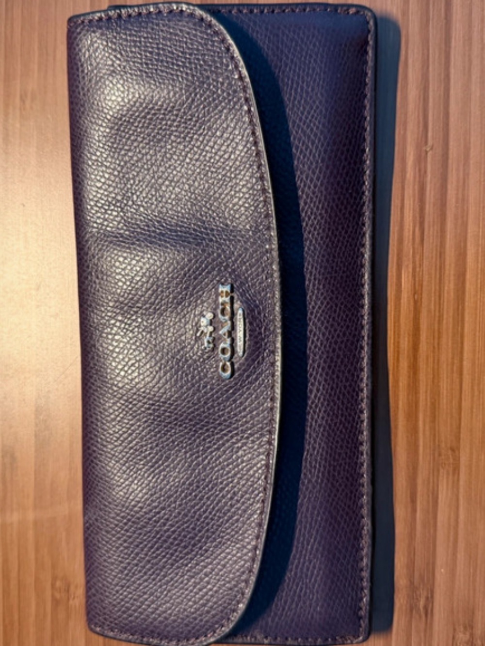 Pre-Owned-Excellent Condition!  Coach Slim Envelope Wallet Plum Pebble Leather
